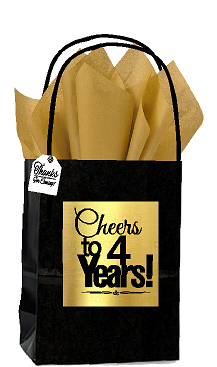 Black & Gold 4th Birthday - Anniversary Cheers Themed Small Party Favor Gift Bags with Tags -12pack