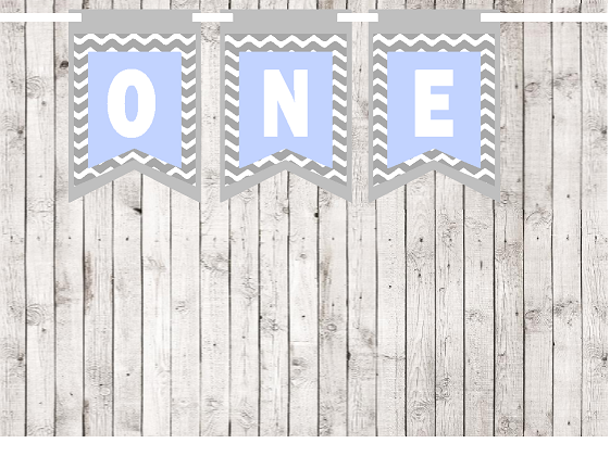 First (1st) Birthday Blue Chevron Theme Picture Backdrop-HIgh Chair-Wall Decoration Banner