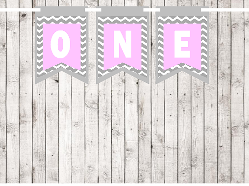 First (1st) Birthday Pink Chevron Theme Picture Backdrop-HIgh Chair-Wall Decoration Banner