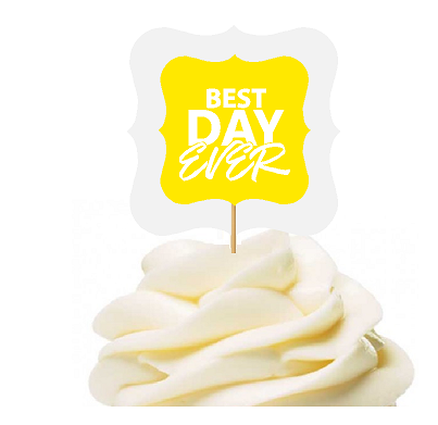 Yellow 12pack Best Day Ever Cupcake Desert Appetizer Food Picks for Weddings, Birthdays, Baby Showers, Events & Parties