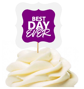 Purple 12pack Best Day Ever Cupcake Desert Appetizer Food Picks for Weddings, Birthdays, Baby Showers, Events & Parties