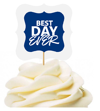 Navy Blue 12pack Best Day Ever Cupcake Desert Appetizer Food Picks for Weddings, Birthdays, Baby Showers, Events & Parties