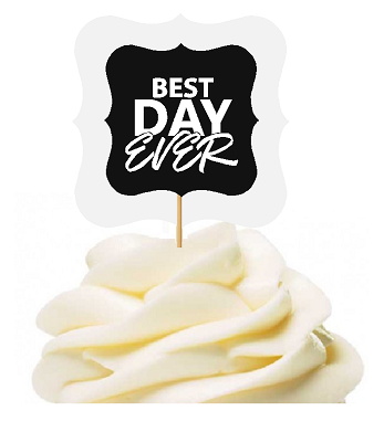 Black 12pack Best Day Ever Cupcake Desert Appetizer Food Picks for Weddings, Birthdays, Baby Showers, Events & Parties
