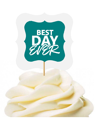 Teal 12pack Best Day Ever Flower Cupcake Desert Appetizer Food Picks for Weddings, Birthdays, Baby Showers, Events & Parties