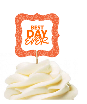12pack Best Day Ever Orange Flower Cupcake Desert Appetizer Food Picks for Weddings, Birthdays, Baby Showers, Events & Parties
