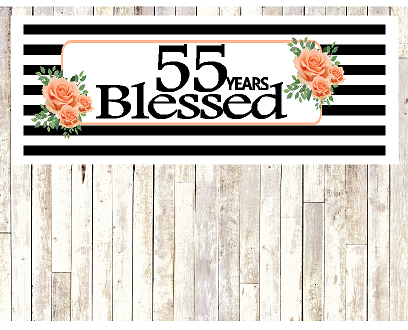 Number 55- 55th Birthday Anniversary Party Blessed Years Wall Decoration Banner 10 x 50inches