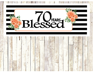 Number 70- 70th Birthday Anniversary Party Blessed Years Wall Decoration Banner 10 x 50inches