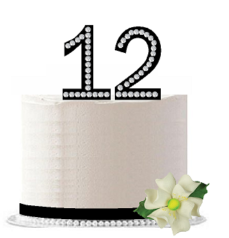 12th Birthday - Anniversary Rhinestone Bling Sparkle Cake Decoration Topper -Black
