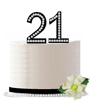 21st Birthday - Anniversary Rhinestone Bling Sparkle Cake Decoration Topper -Black