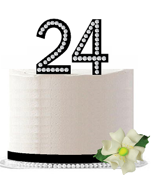 24th Birthday - Anniversary Rhinestone Bling Sparkle Cake Decoration Topper -Black