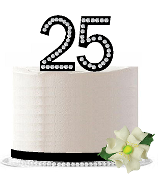 25th Birthday - Anniversary Rhinestone Bling Sparkle Cake Decoration Topper -Black