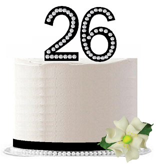 26th Birthday - Anniversary Rhinestone Bling Sparkle Cake Decoration Topper -Black