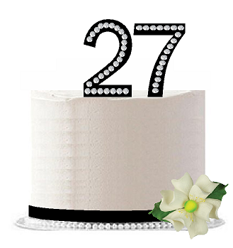 27th Birthday - Anniversary Rhinestone Bling Sparkle Cake Decoration Topper -Black