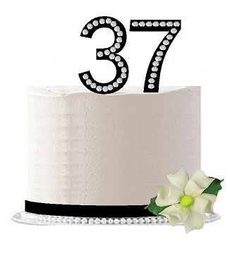 37th Birthday - Anniversary Rhinestone Bling Sparkle Cake Decoration Topper -Black