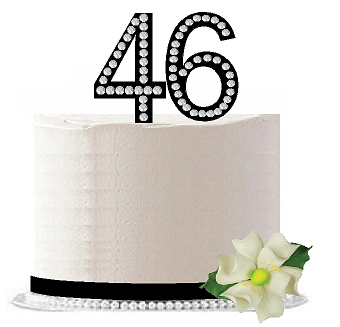 46th Birthday - Anniversary Rhinestone Bling Sparkle Cake Decoration Topper -Black