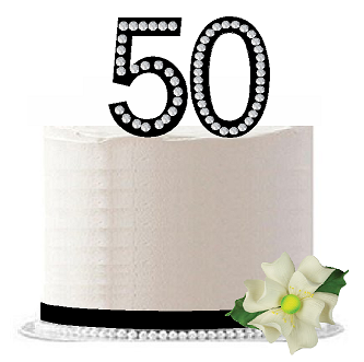 50th Birthday - Anniversary Rhinestone Bling Sparkle Cake Decoration Topper -Black