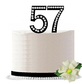 57th Birthday - Anniversary Rhinestone Bling Sparkle Cake Decoration Topper -Black