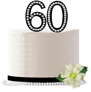 60th Birthday - Anniversary Rhinestone Bling Sparkle Cake Decoration Topper -Black