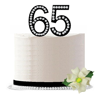 65th Birthday - Anniversary Rhinestone Bling Sparkle Cake Decoration Topper -Black