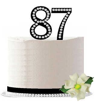 87th Birthday - Anniversary Rhinestone Bling Sparkle Cake Decoration Topper -Black