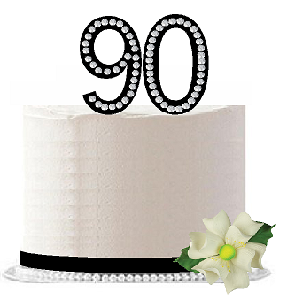 90th Birthday - Anniversary Rhinestone Bling Sparkle Cake Decoration Topper -Black