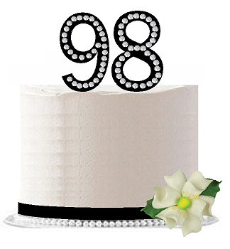 98th Birthday - Anniversary Rhinestone Bling Sparkle Cake Decoration Topper -Black
