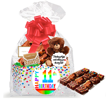 11th Birthday - Anniversary Gourmet Food Gift Basket Chocolate Brownie Variety Gift Pack Box (Individually Wrapped) 12pack