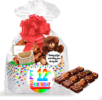 12th Birthday - Anniversary Gourmet Food Gift Basket Chocolate Brownie Variety Gift Pack Box (Individually Wrapped) 12pack