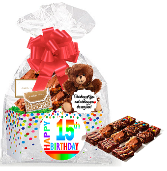 15th Birthday - Anniversary Gourmet Food Gift Basket Chocolate Brownie Variety Gift Pack Box (Individually Wrapped) 12pack