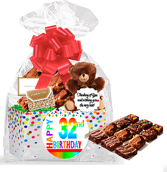32nd Birthday - Anniversary Gourmet Food Gift Basket Chocolate Brownie Variety Gift Pack Box (Individually Wrapped) 12pack