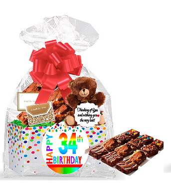 34th Birthday - Anniversary Gourmet Food Gift Basket Chocolate Brownie Variety Gift Pack Box (Individually Wrapped) 12pack