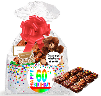 60th Birthday - Anniversary Gourmet Food Gift Basket Chocolate Brownie Variety Gift Pack Box (Individually Wrapped) 12pack