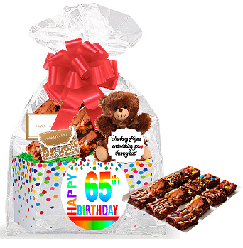 65th Birthday - Anniversary Gourmet Food Gift Basket Chocolate Brownie Variety Gift Pack Box (Individually Wrapped) 12pack