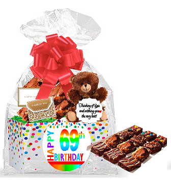 69th Birthday - Anniversary Gourmet Food Gift Basket Chocolate Brownie Variety Gift Pack Box (Individually Wrapped) 12pack