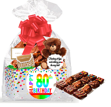 80th Birthday - Anniversary Gourmet Food Gift Basket Chocolate Brownie Variety Gift Pack Box (Individually Wrapped) 12pack