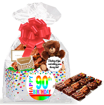 90th Birthday - Anniversary Gourmet Food Gift Basket Chocolate Brownie Variety Gift Pack Box (Individually Wrapped) 12pack