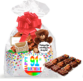 91st Birthday - Anniversary Gourmet Food Gift Basket Chocolate Brownie Variety Gift Pack Box (Individually Wrapped) 12pack