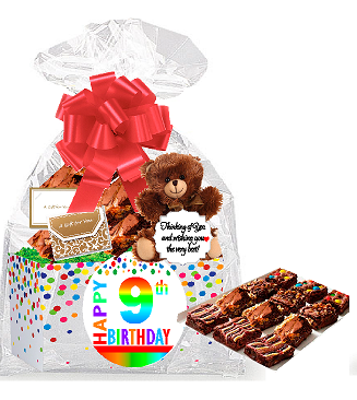 9th Birthday - Anniversary Gourmet Food Gift Basket Chocolate Brownie Variety Gift Pack Box (Individually Wrapped) 12pack