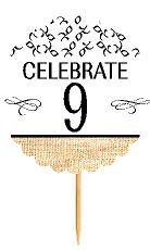 9th Birthday - Anniversary Novelty Burlap Cupcake Decoration Picks -12pack