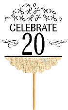 20th Birthday - Anniversary Novelty Burlap Cupcake Decoration Picks -12pack