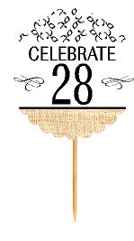 28th Birthday - Anniversary Novelty Burlap Cupcake Decoration Picks -12pack