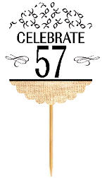 57th Birthday - Anniversary Novelty Burlap Cupcake Decoration Picks -12pack