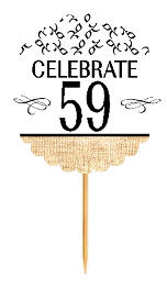 59th Birthday - Anniversary Novelty Burlap Cupcake Decoration Picks -12pack
