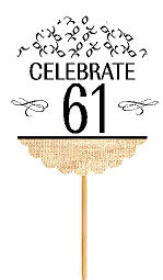 61st Birthday - Anniversary Novelty Burlap Cupcake Decoration Picks -12pack