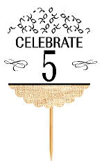 5th Birthday - Anniversary Novelty Burlap Cupcake Decoration Picks -12pack