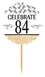 84th Birthday - Anniversary Novelty Burlap Cupcake Decoration Picks -12pack