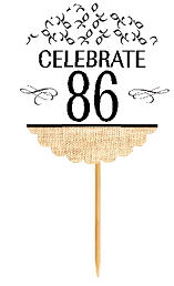 86th Birthday - Anniversary Novelty Burlap Cupcake Decoration Picks -12pack