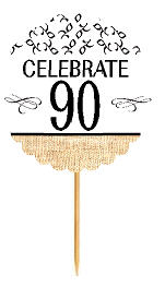 90th Birthday - Anniversary Novelty Burlap Cupcake Decoration Picks -12pack