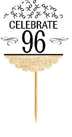 96th Birthday - Anniversary Novelty Burlap Cupcake Decoration Picks -12pack