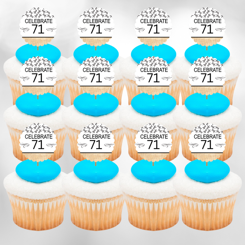 71st Birthday - Anniversary Novelty Burlap Cupcake Decoration Picks -12pack